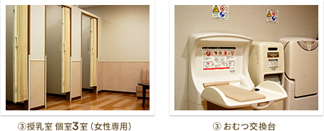③ 授乳室3室（女性専用）③ おむつ交換台