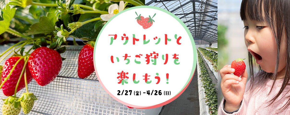 アウトレットといちご狩りを楽しもう！ 2/27（金）-4/26（日）