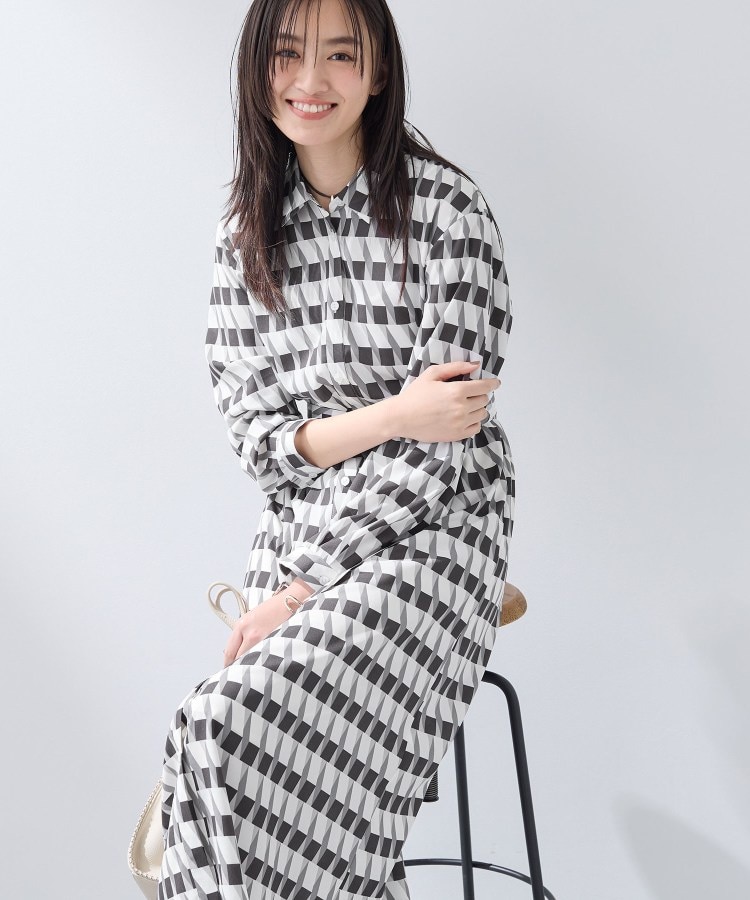 洗える／2WAY】ベルト付き ジオメトリック柄 シャツワンピース - Stock